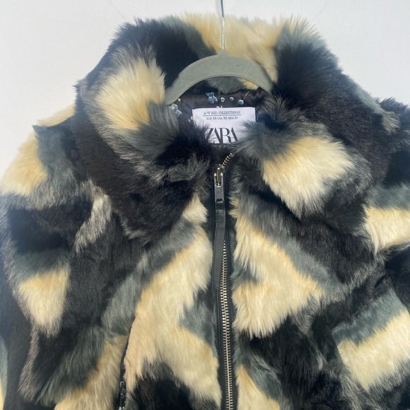 Zara Black and Cream Faux Fur Jacket XS - Picture 7 of 9